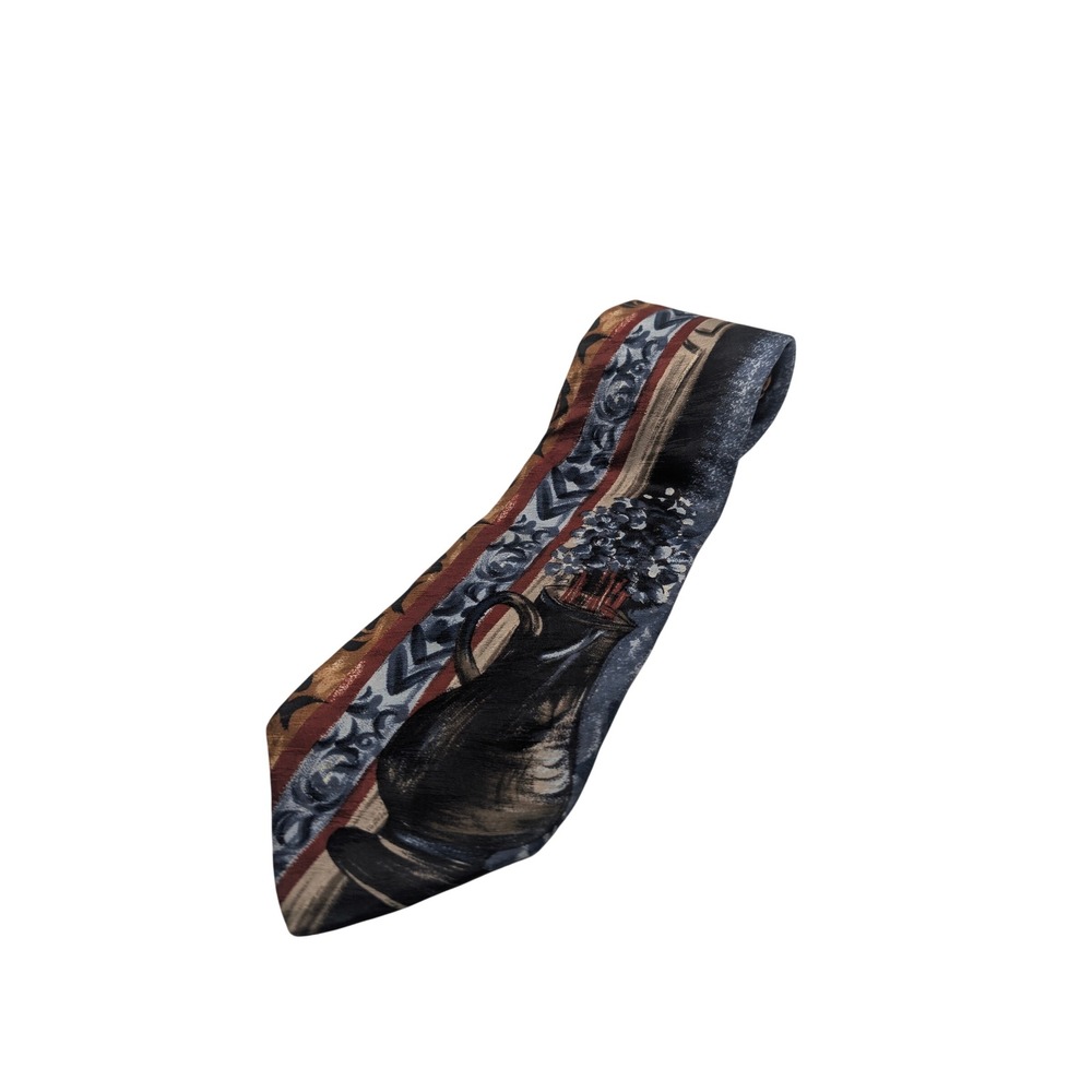 Bugatti Necktie Mens One Size Multicolor Vase Floral Silk Blend Graphic Art Tie